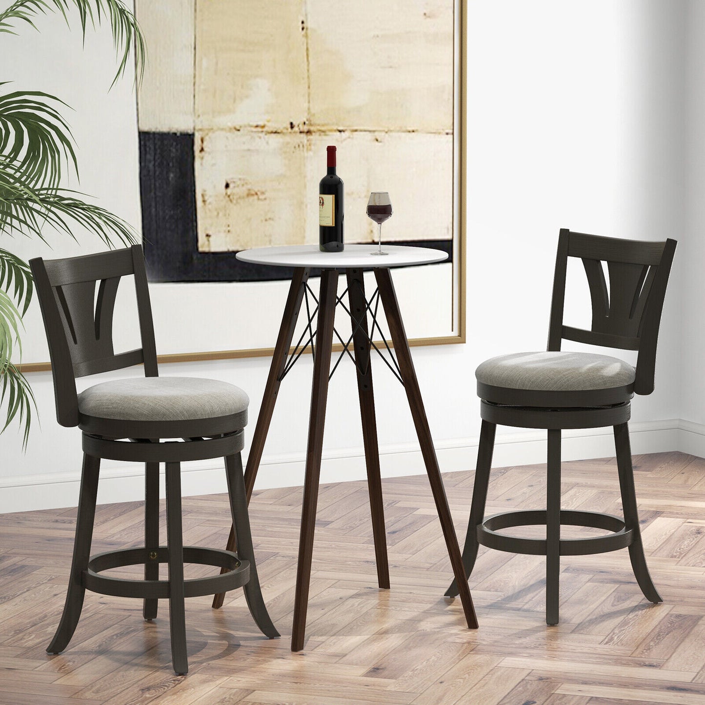 360° Swivel Bar Stool with Soft Cushioned Seat Backrest and Footrest - 26.5 Inch