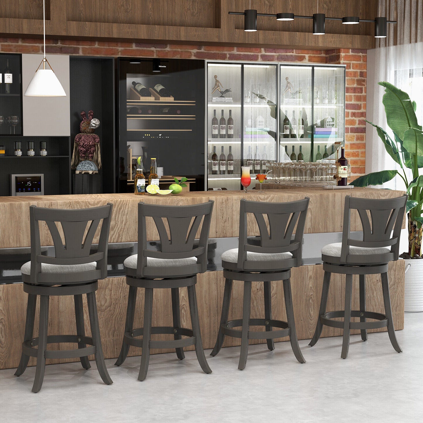 360° Swivel Bar Stool with Soft Cushioned Seat Backrest and Footrest - 26.5 Inch