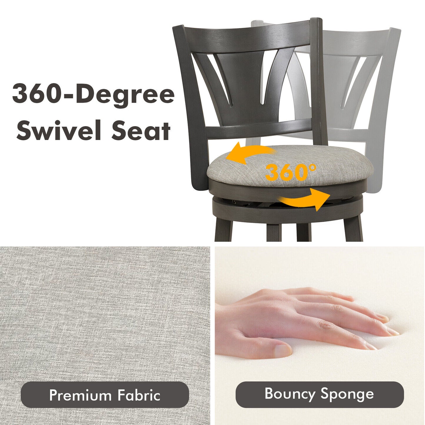 360° Swivel Bar Stool with Soft Cushioned Seat Backrest and Footrest - 26.5 Inch