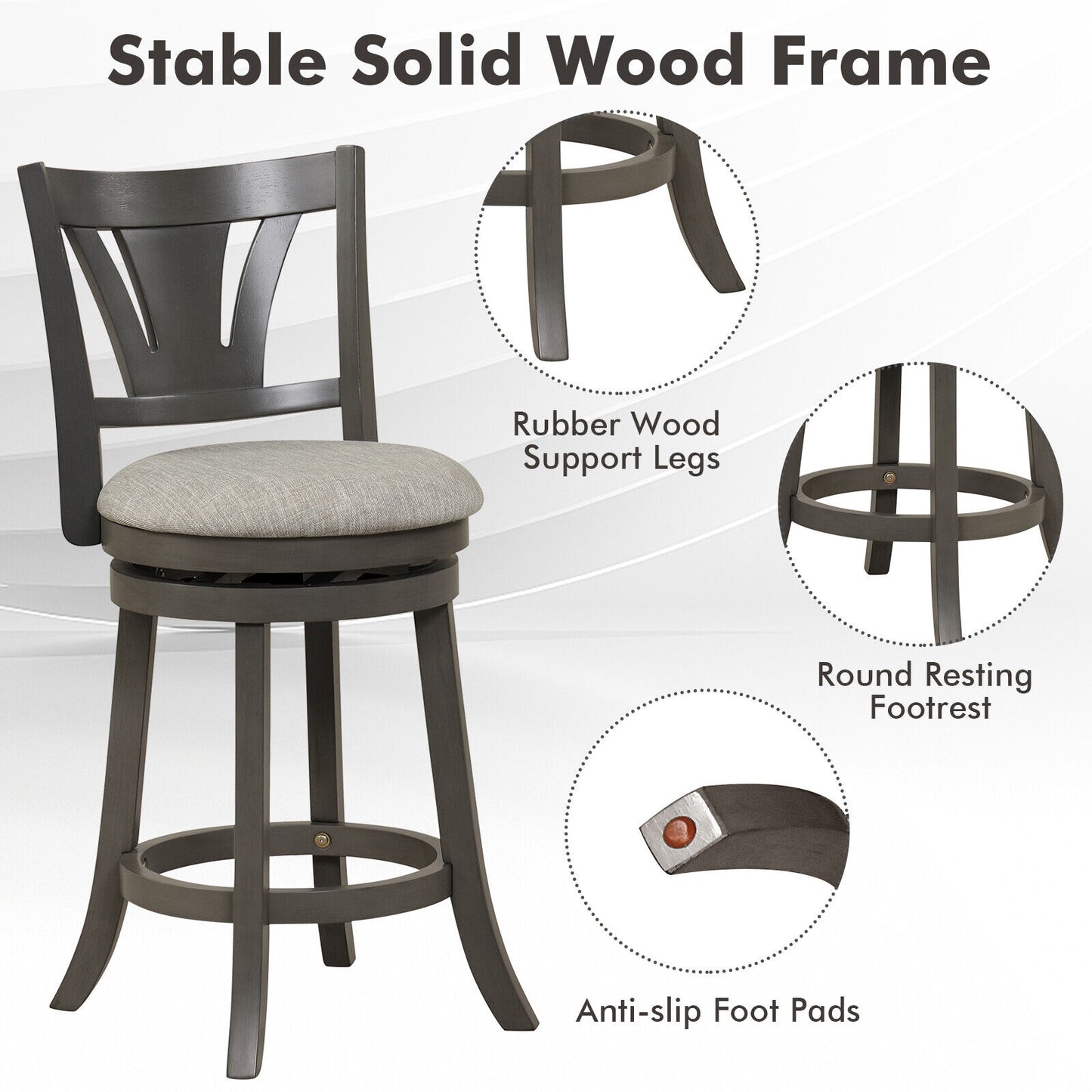 360° Swivel Bar Stool with Soft Cushioned Seat Backrest and Footrest - 26.5 Inch