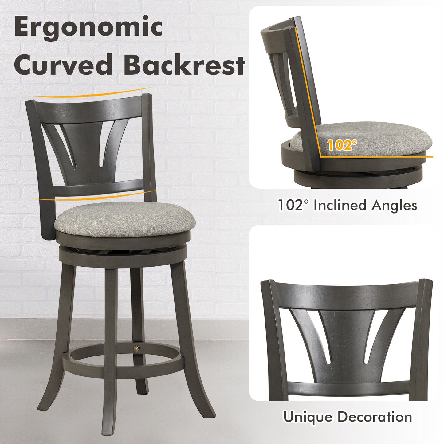 360° Swivel Bar Stool with Soft Cushioned Seat Backrest and Footrest - 26.5 Inch