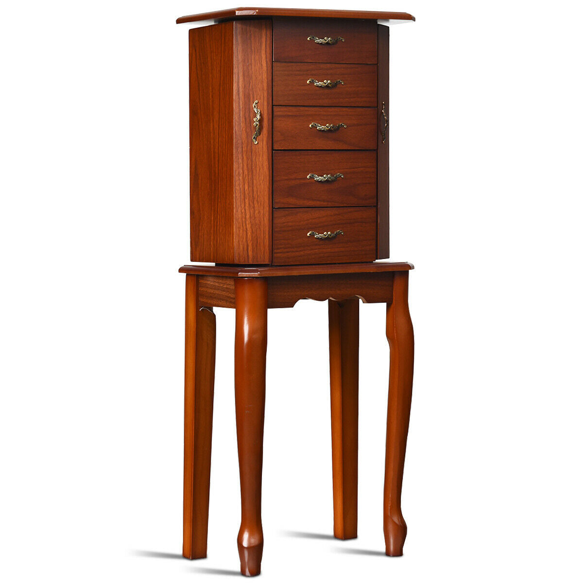 Elegant Wooden Jewelry Cabinet with Mirror and Multiple Drawers for Accessories
