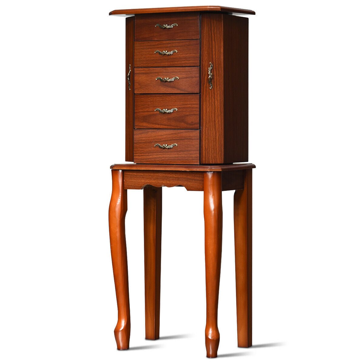 Elegant Wooden Jewelry Cabinet with Mirror and Multiple Drawers for Accessories