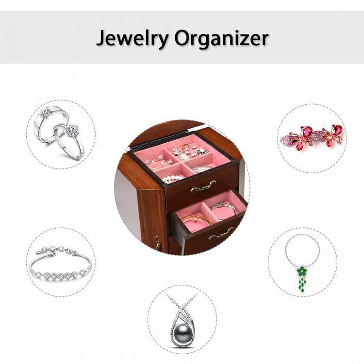 Elegant Wooden Jewelry Cabinet with Mirror and Multiple Drawers for Accessories