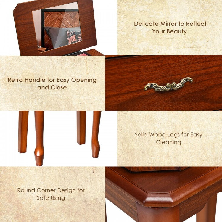 Elegant Wooden Jewelry Cabinet with Mirror and Multiple Drawers for Accessories