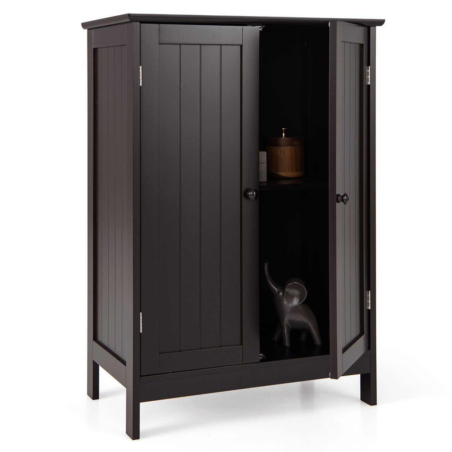Modern Bathroom Floor Storage Cabinet with Double Doors & Adjustable Shelves