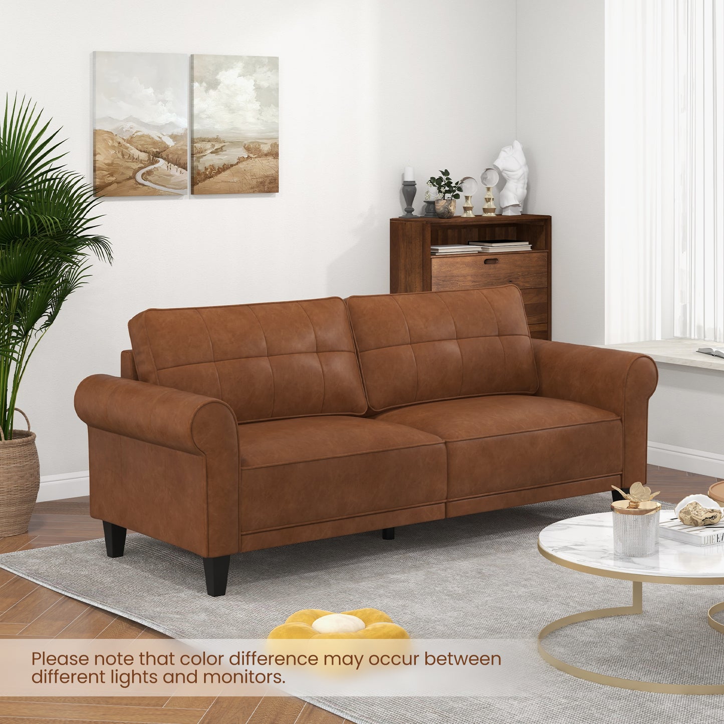 Upholstered 3-Seater PU Leather Sofa with Removable Back Pillows and Tufted Design