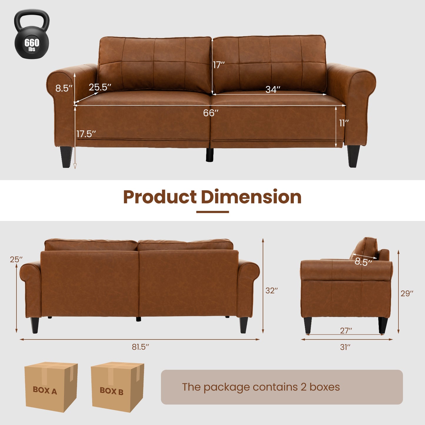 Upholstered 3-Seater PU Leather Sofa with Removable Back Pillows and Tufted Design