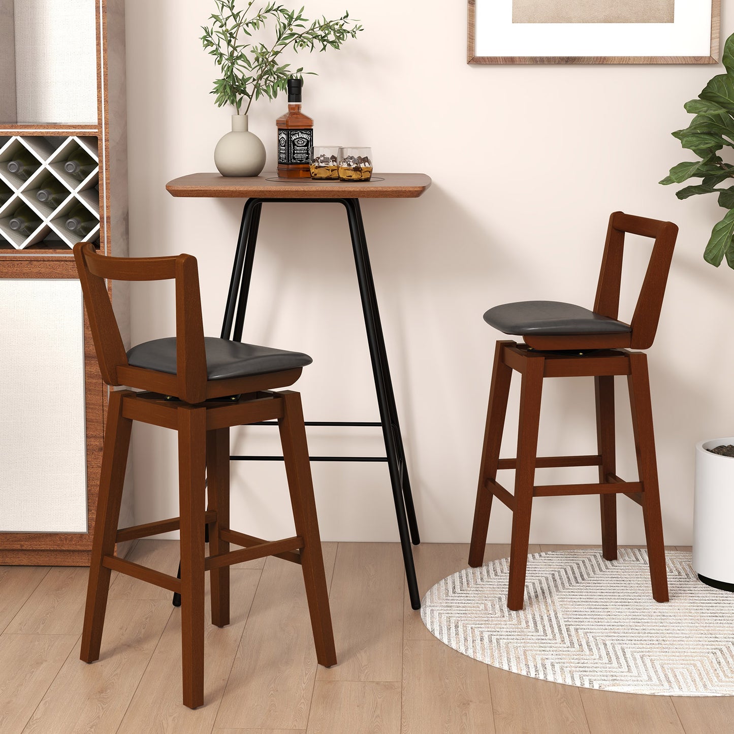 360° Swivel Upholstered Bar Stool with PU Leather Backrest and Cushioned Seat 30.5"