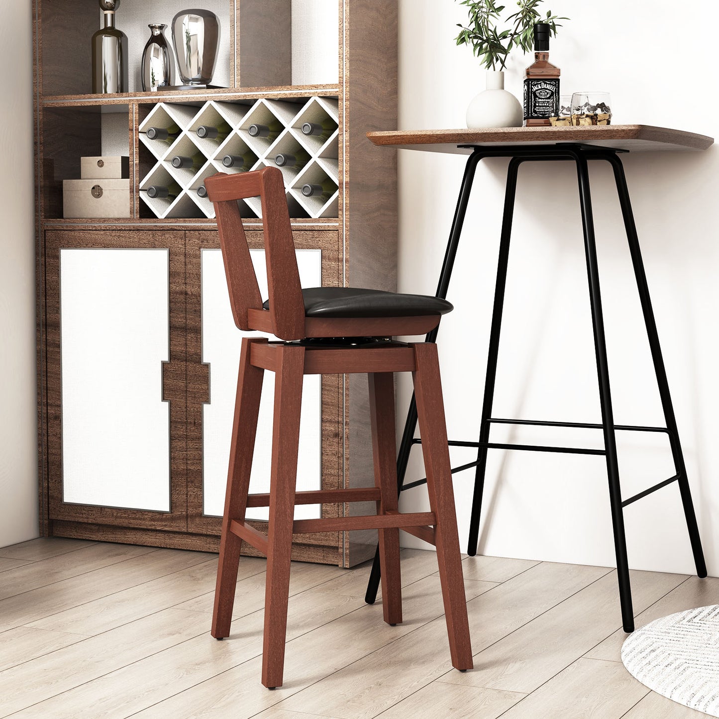 360° Swivel Upholstered Bar Stool with PU Leather Backrest and Cushioned Seat 30.5"