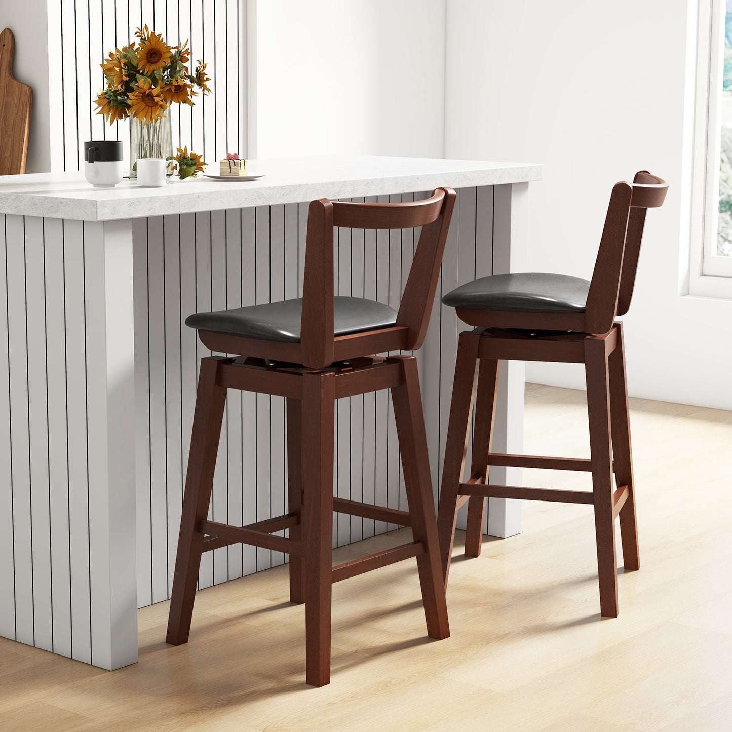 360° Swivel Upholstered Bar Stool with PU Leather Backrest and Cushioned Seat 30.5"