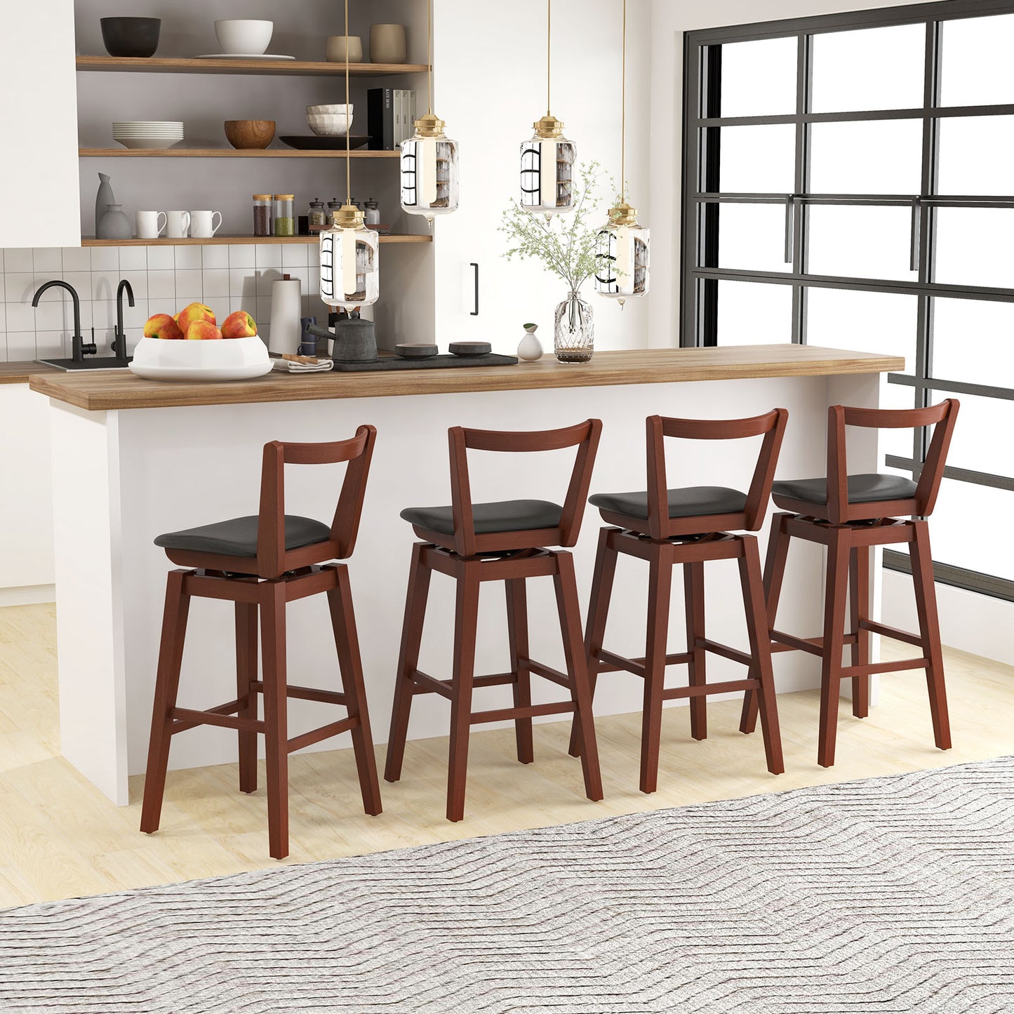 360° Swivel Upholstered Bar Stool with PU Leather Backrest and Cushioned Seat 30.5"
