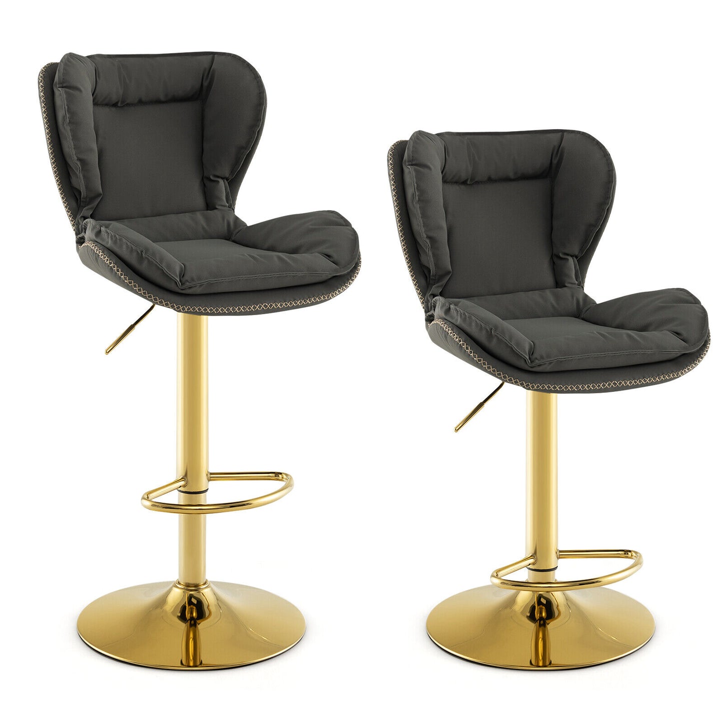 Set of 2 Stylish Swivel Bar Chairs with PU Leather Cushions Curved Support and Footrest