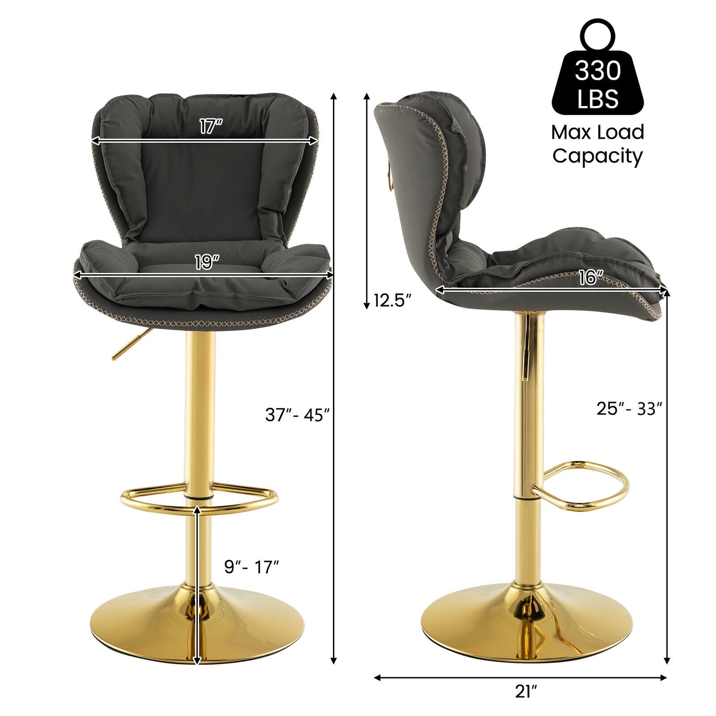 Set of 2 Stylish Swivel Bar Chairs with PU Leather Cushions Curved Support and Footrest