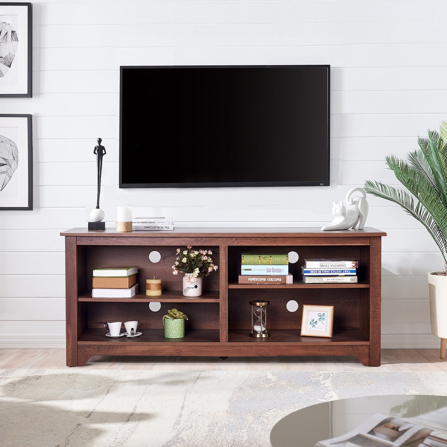 Spacious 58 Inch Wood TV Console for TVs up to 65 Inches with Open Shelving