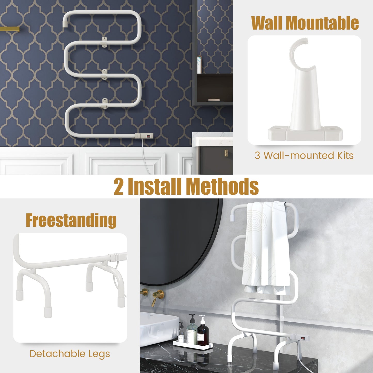 Premium White Towel Warmer - Wall-Mounted or Freestanding with 5 Bars