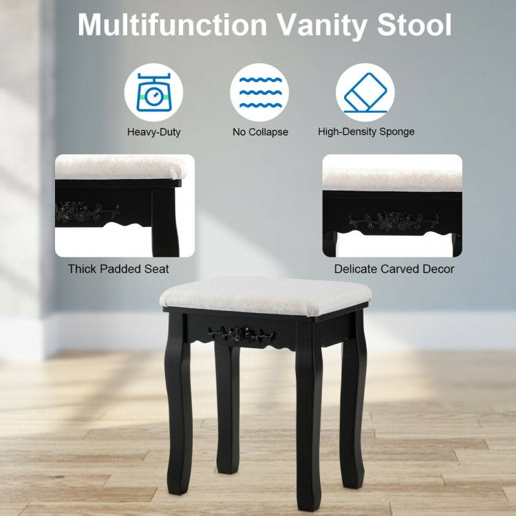 Makeup Vanity Set with Touch Switch Lighted Mirror and Cushioned Stool – Black