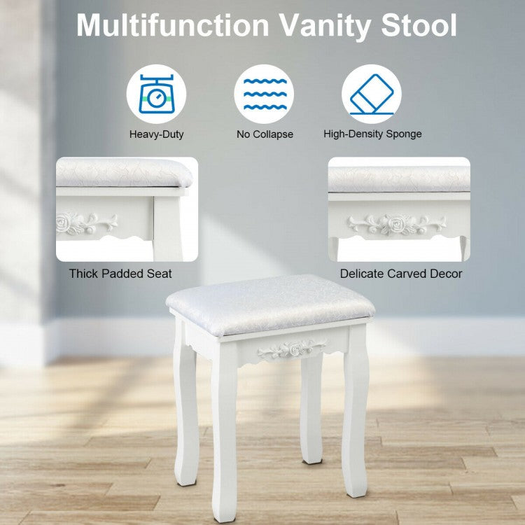Makeup Vanity Set with Touch Switch Lighted Mirror and Cushioned Stool – White