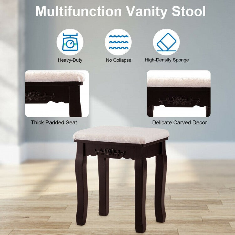 Makeup Vanity Set with Touch Switch Lighted Mirror and Cushioned Stool – Brown