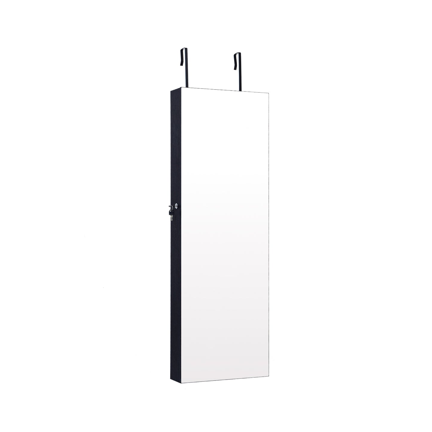 Lockable Jewelry Cabinet with Frameless Full-Length Mirror and Spacious Storage - Black
