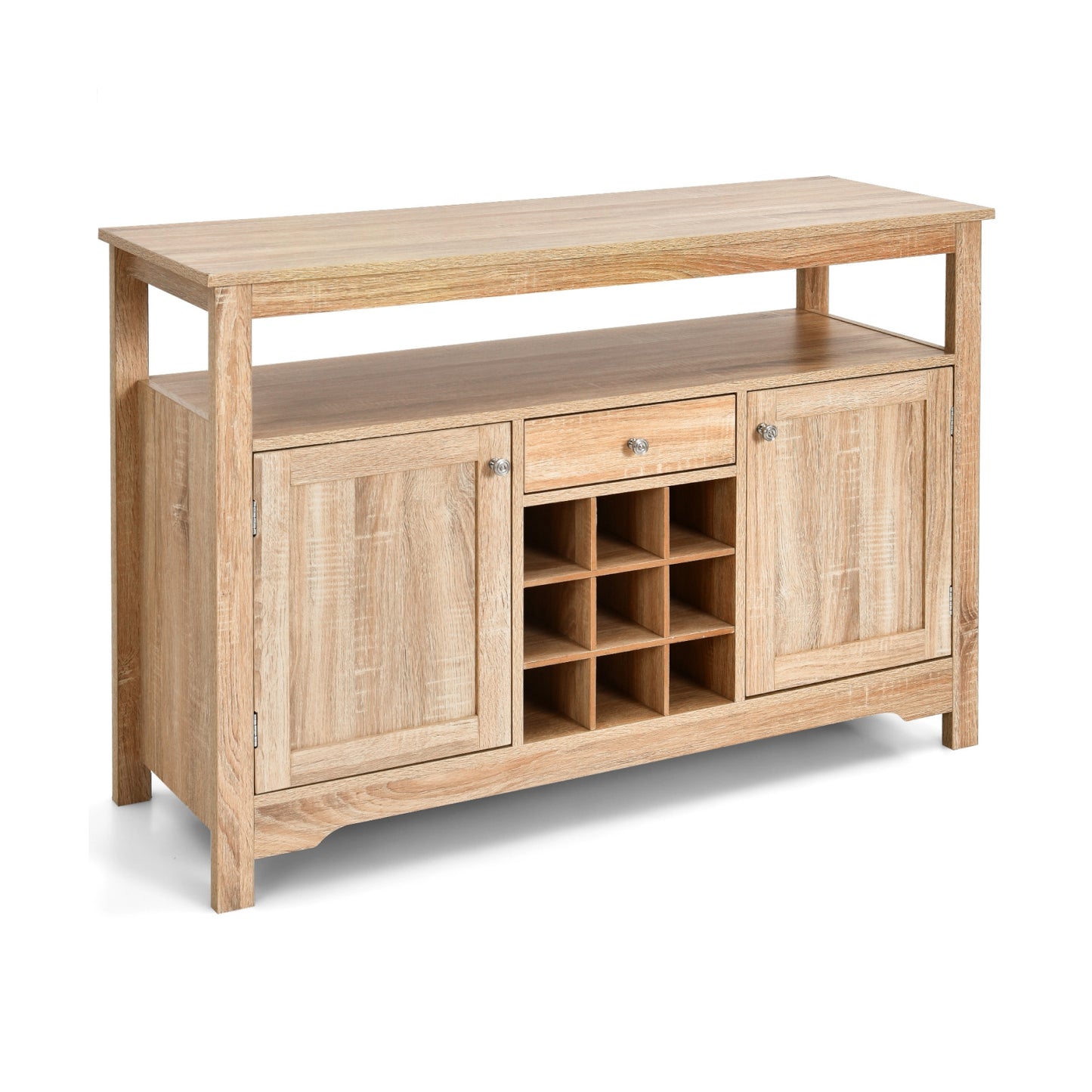 Modern Buffet Sideboard with Wine Rack Storage and Cabinets for Dining Room or Kitchen Console -Natural