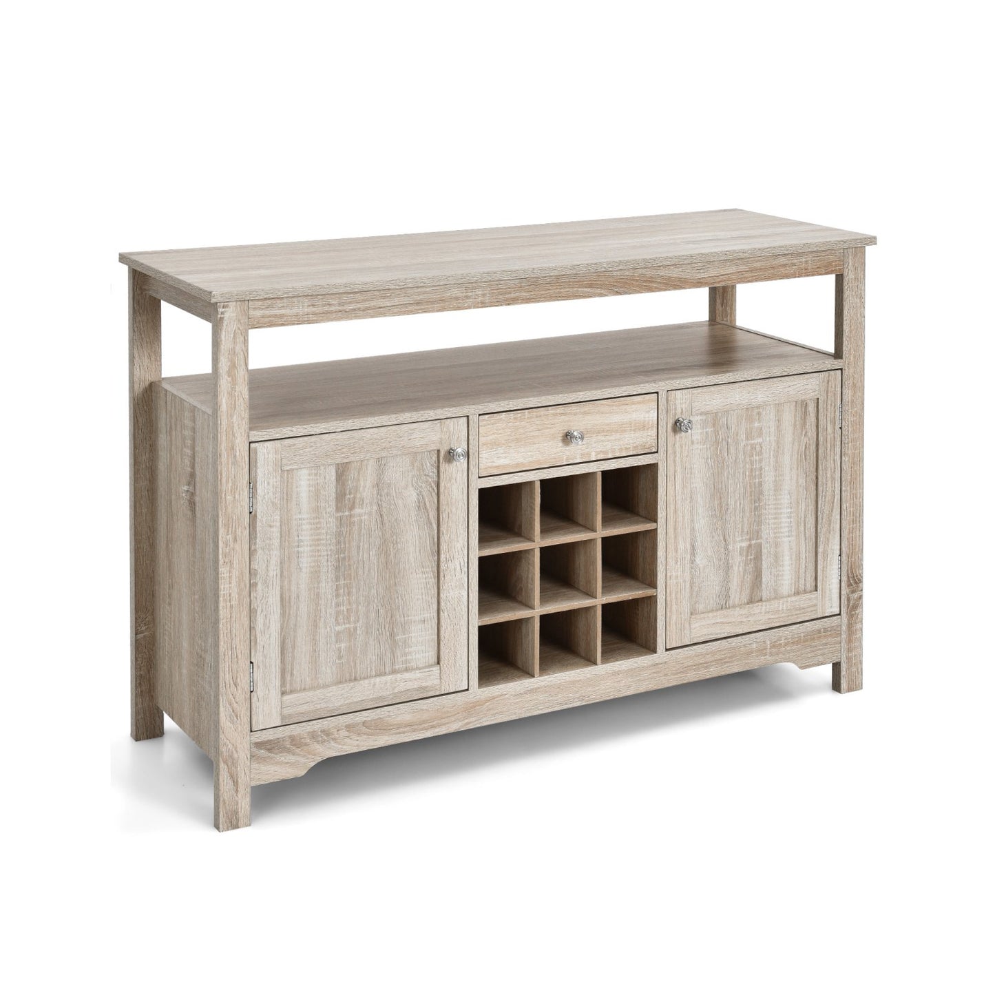 Modern Buffet Sideboard with Wine Rack Storage and Cabinets for Dining Room or Kitchen Console - Grey