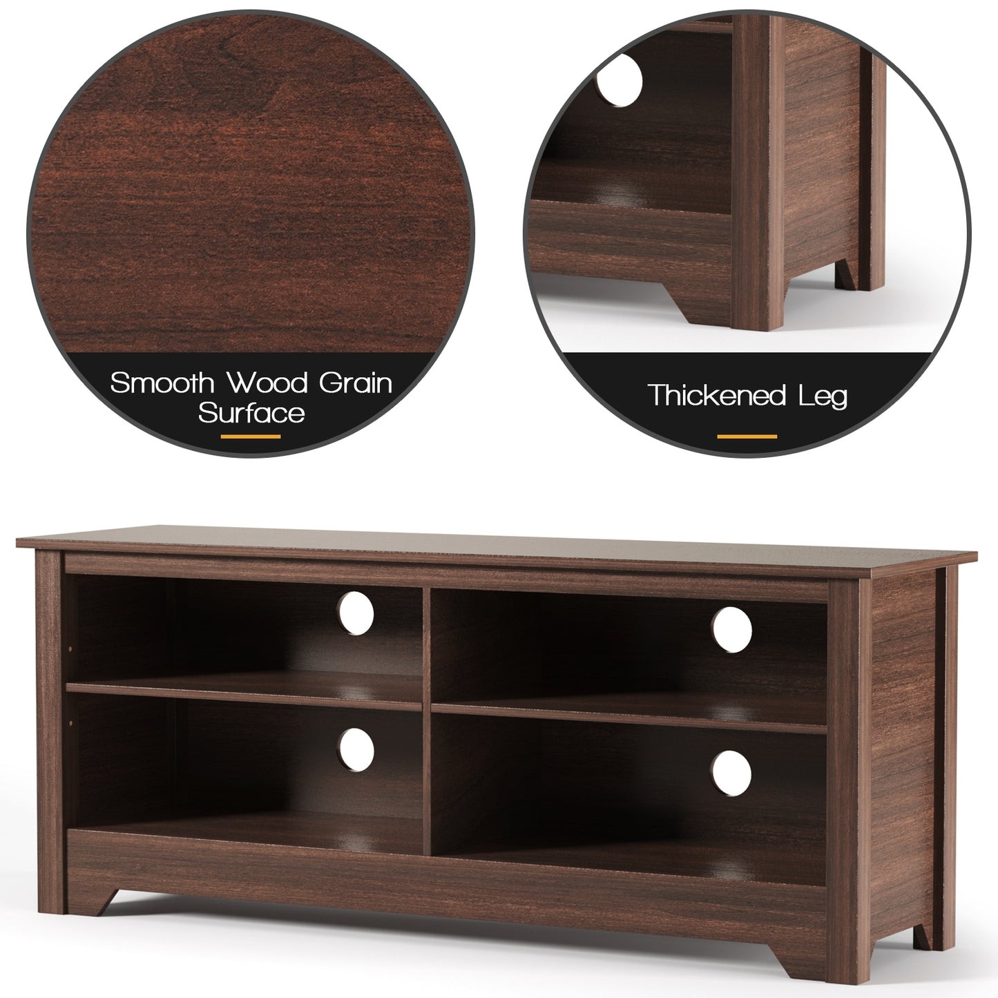 Wooden TV Stand with Adjustable Shelves for TVs up to 60 Inches
