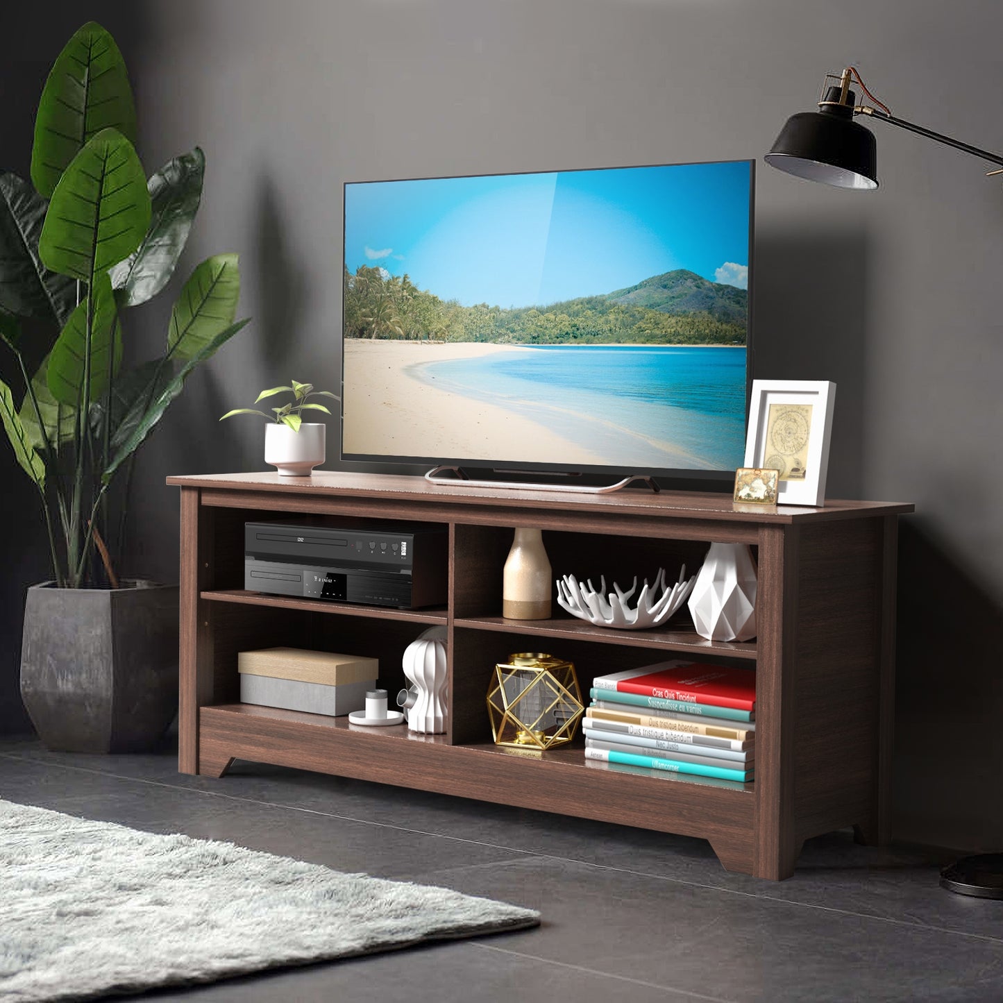 Wooden TV Stand with Adjustable Shelves for TVs up to 60 Inches