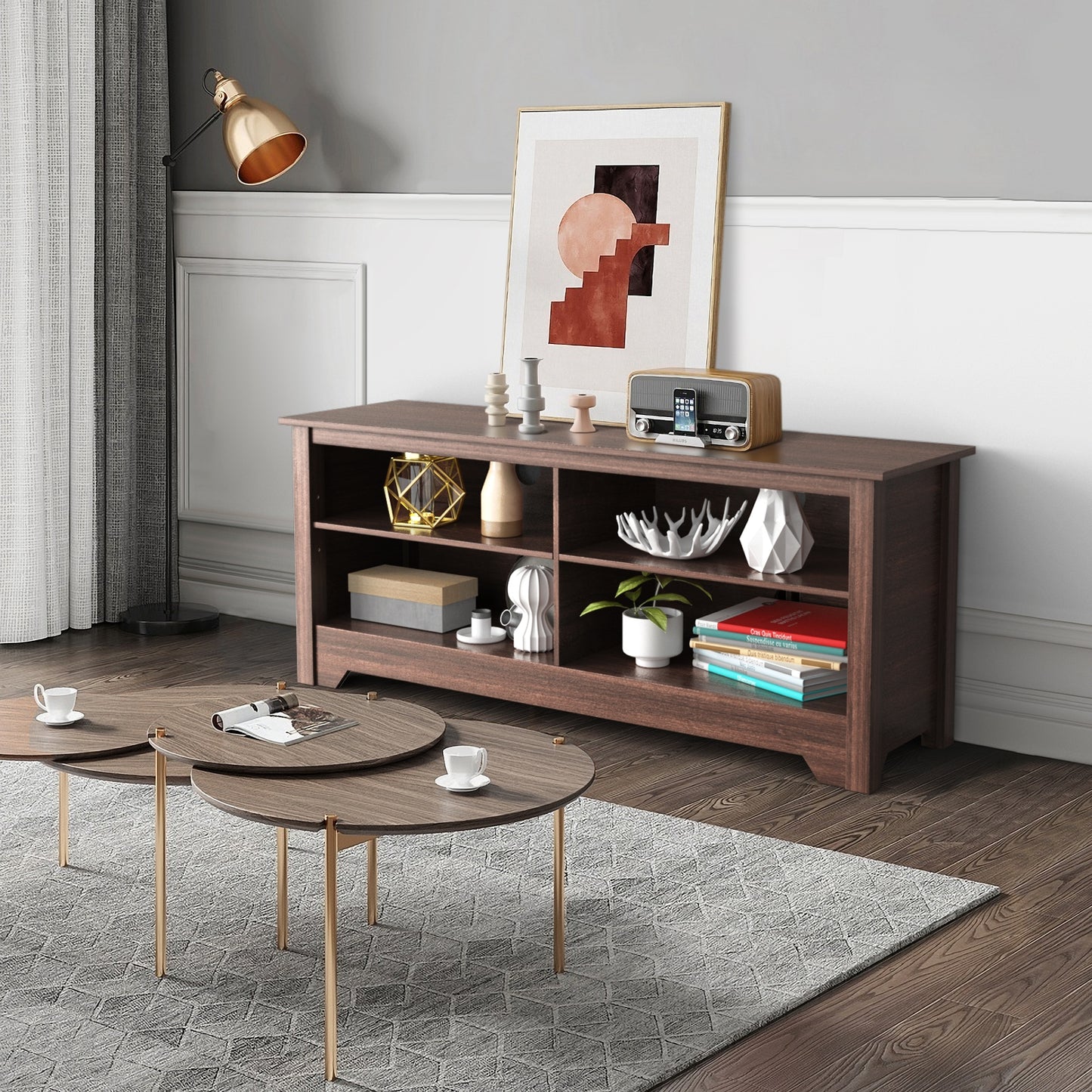 Wooden TV Stand with Adjustable Shelves for TVs up to 60 Inches