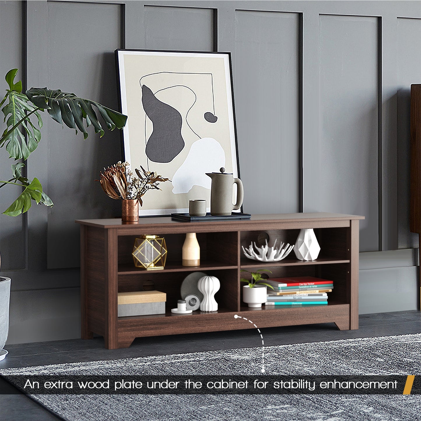Wooden TV Stand with Adjustable Shelves for TVs up to 60 Inches