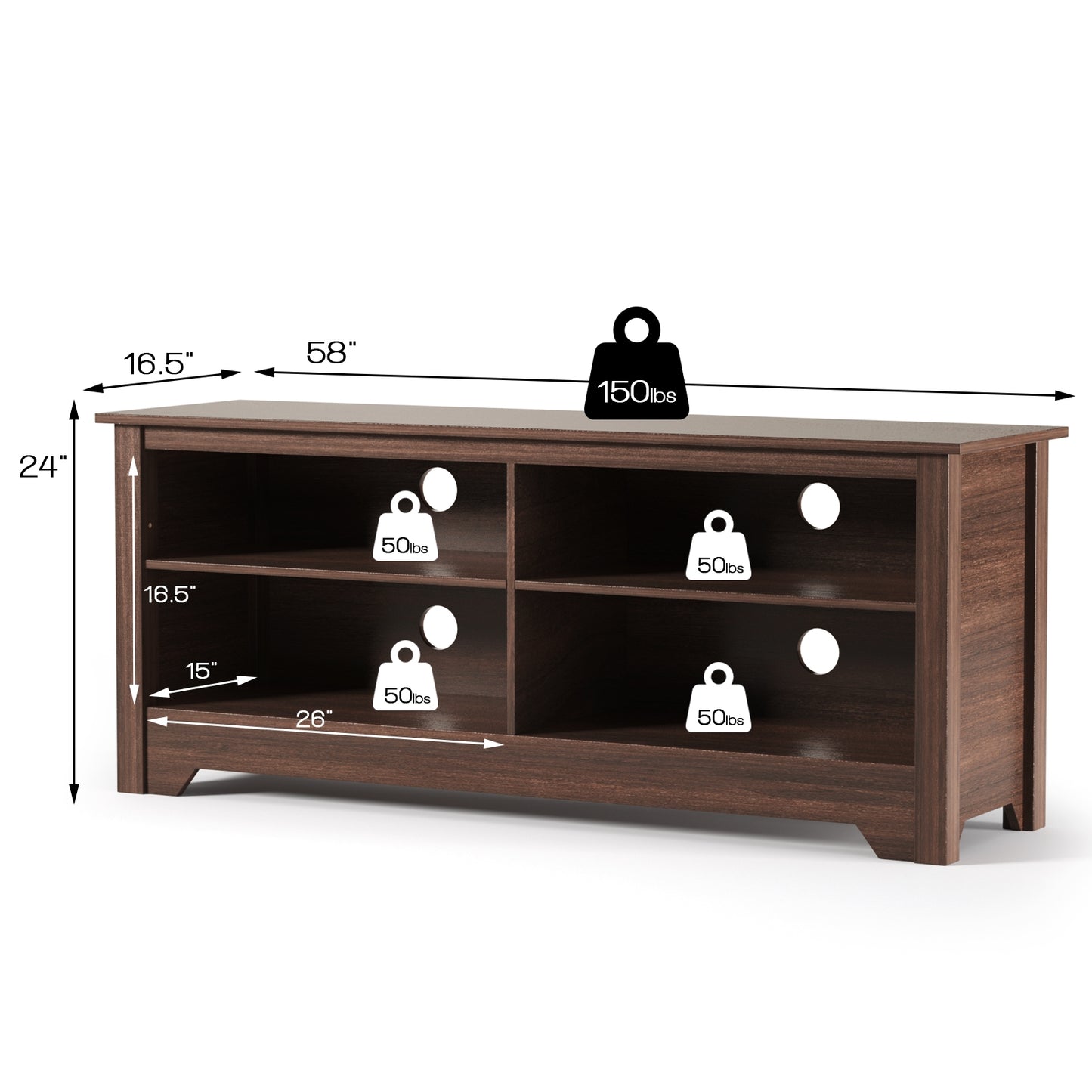 Wooden TV Stand with Adjustable Shelves for TVs up to 60 Inches