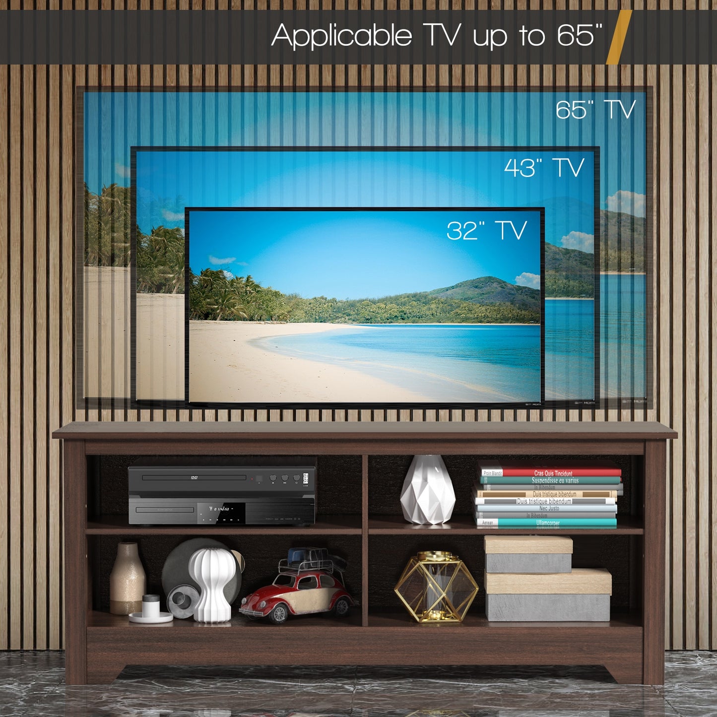 Wooden TV Stand with Adjustable Shelves for TVs up to 60 Inches