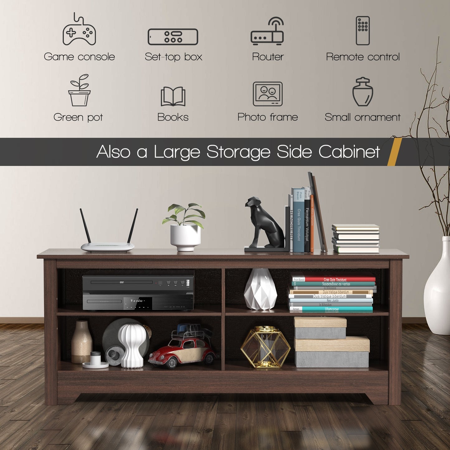 Wooden TV Stand with Adjustable Shelves for TVs up to 60 Inches