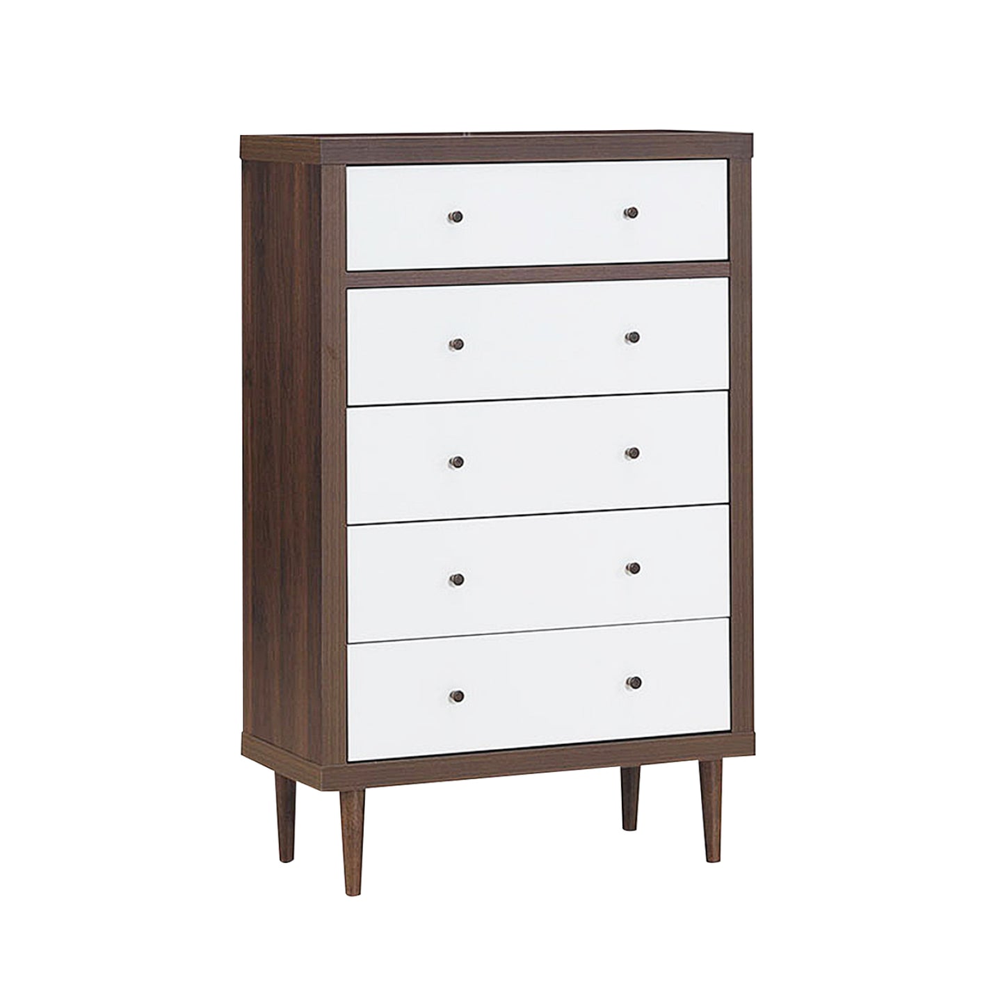 Freestanding 5 Drawer Tall Dresser Cabinet with Modern Walnut Accents