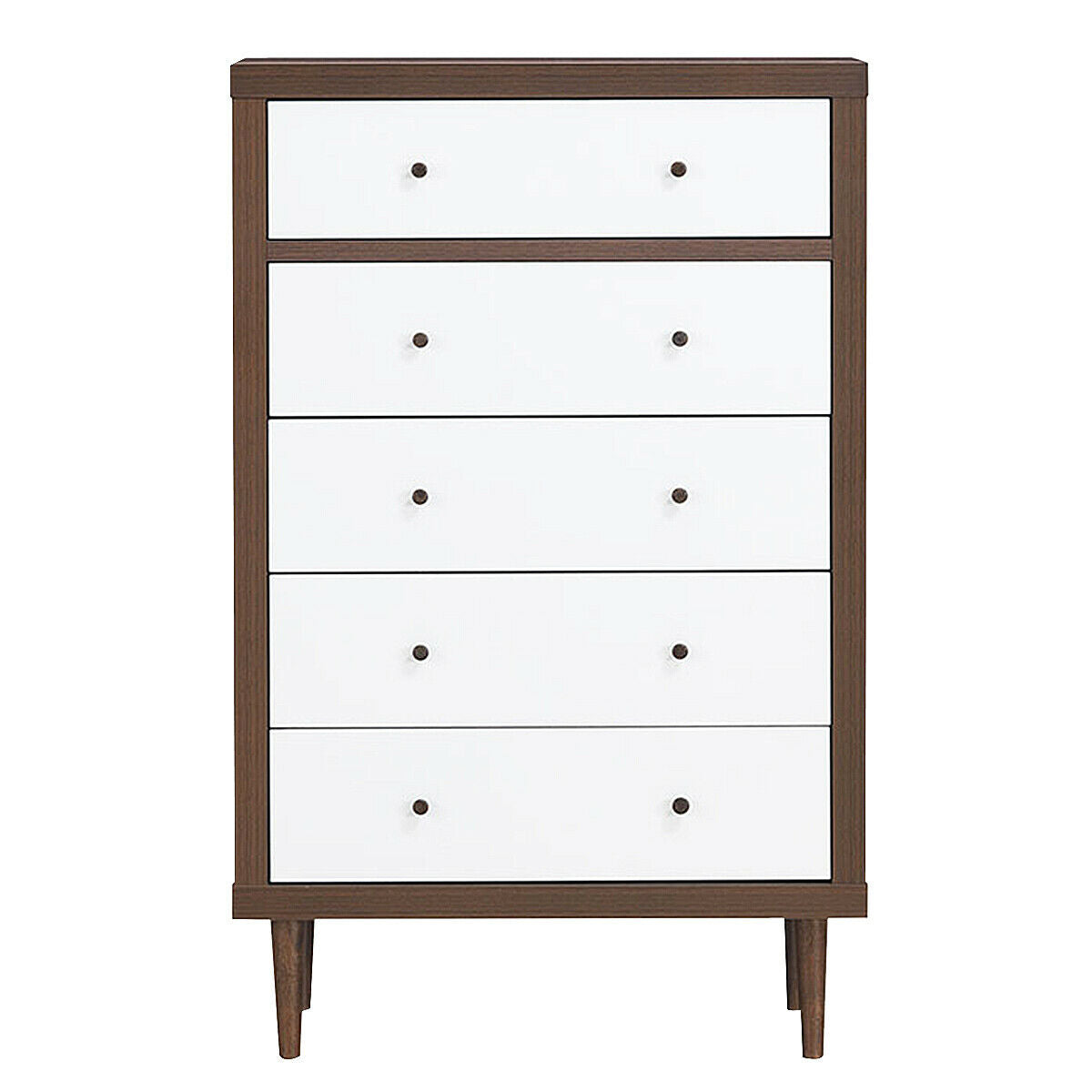 Freestanding 5 Drawer Tall Dresser Cabinet with Modern Walnut Accents
