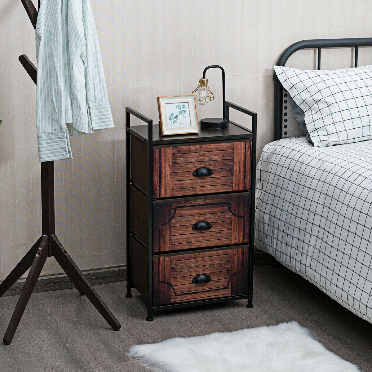 3-Drawer Fabric Dresser with Steel Frame and Wood Top for Bedroom or Closet Storage