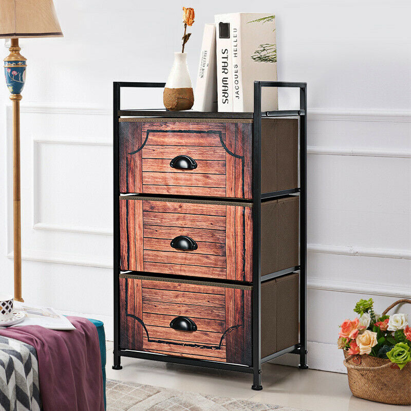 3-Drawer Fabric Dresser with Steel Frame and Wood Top for Bedroom or Closet Storage