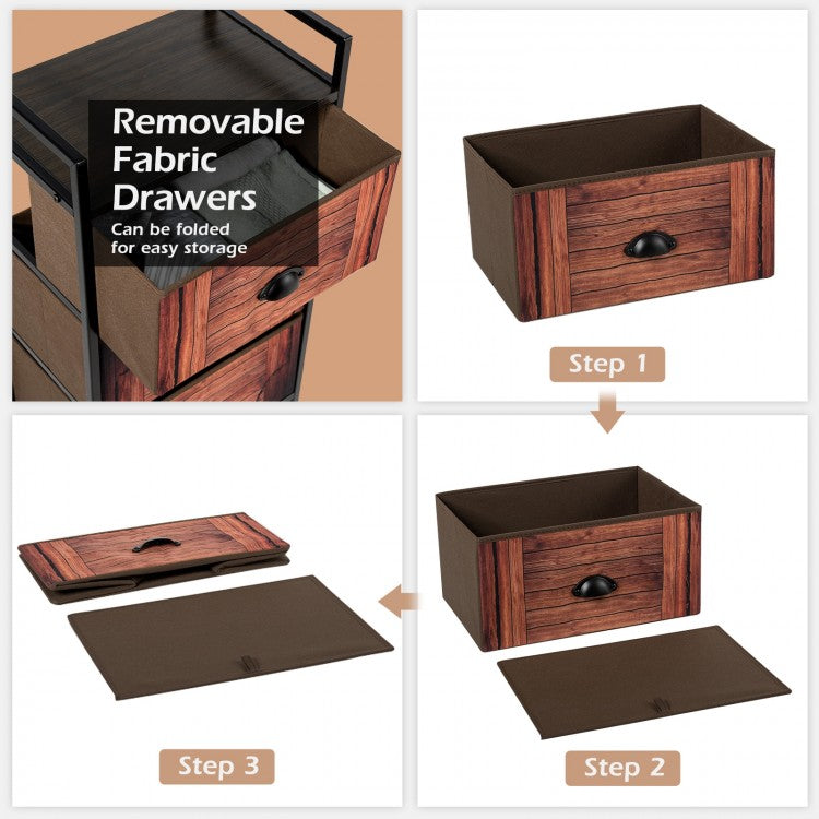 3-Drawer Fabric Dresser with Steel Frame and Wood Top for Bedroom or Closet Storage