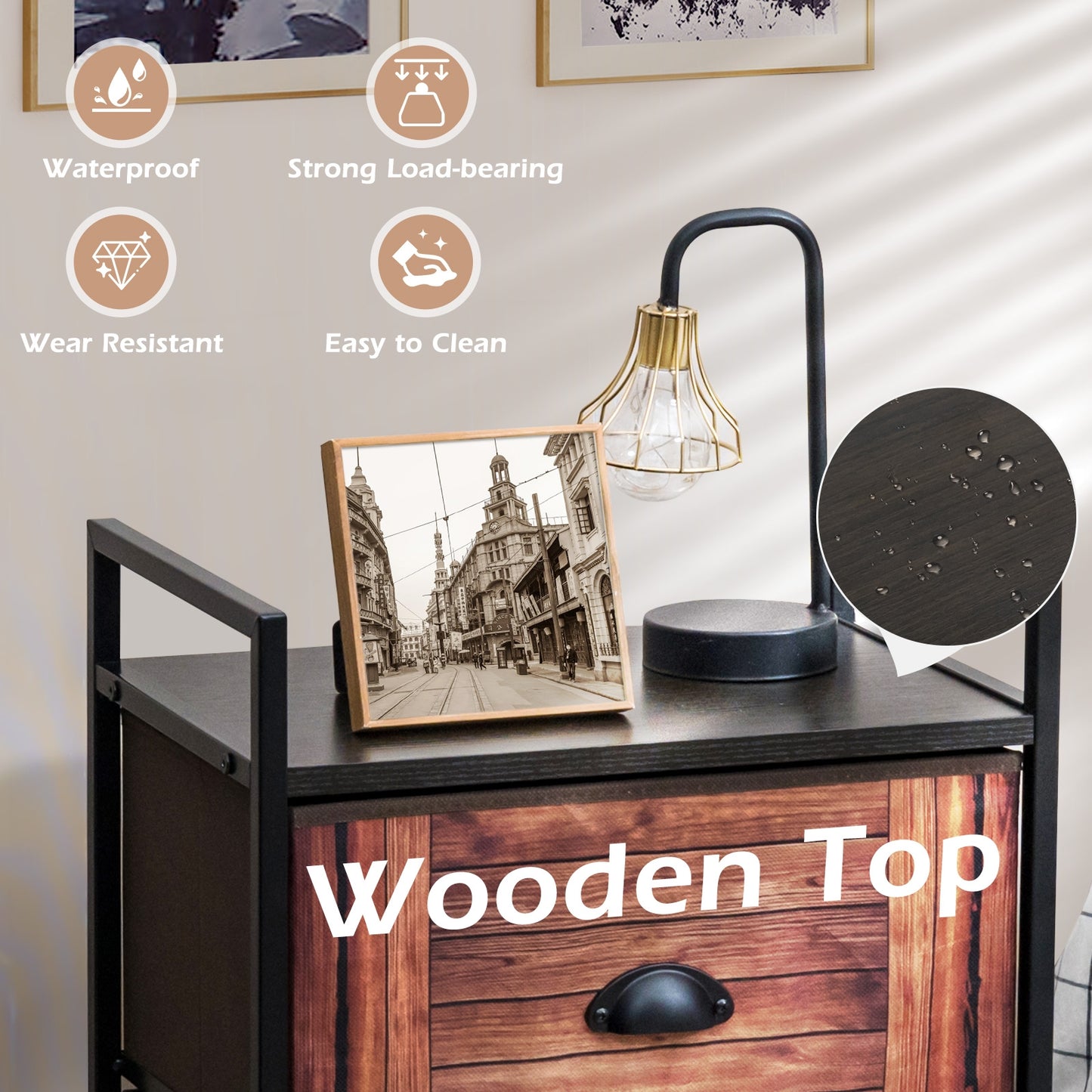 3-Drawer Fabric Dresser with Steel Frame and Wood Top for Bedroom or Closet Storage