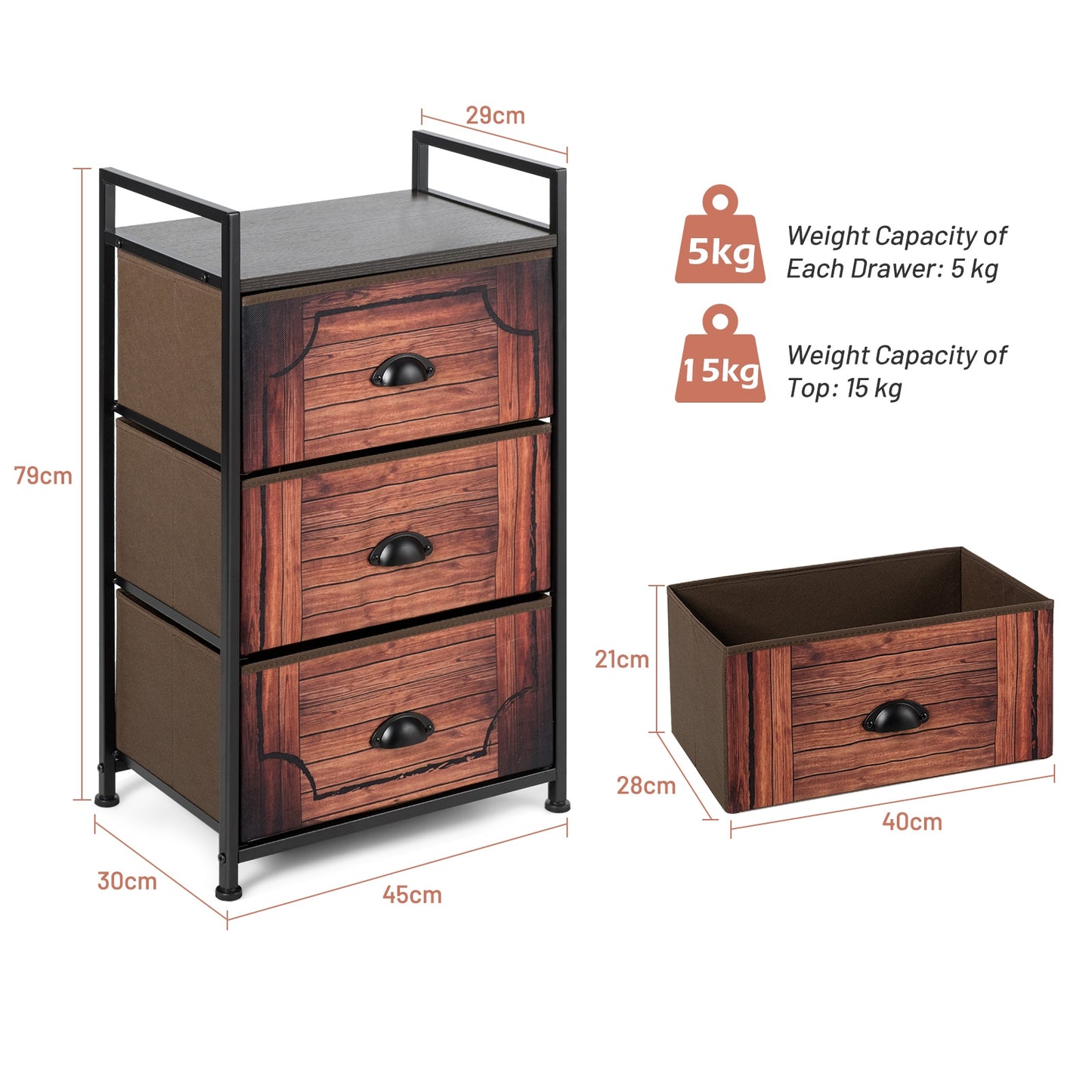 3-Drawer Fabric Dresser with Steel Frame and Wood Top for Bedroom or Closet Storage