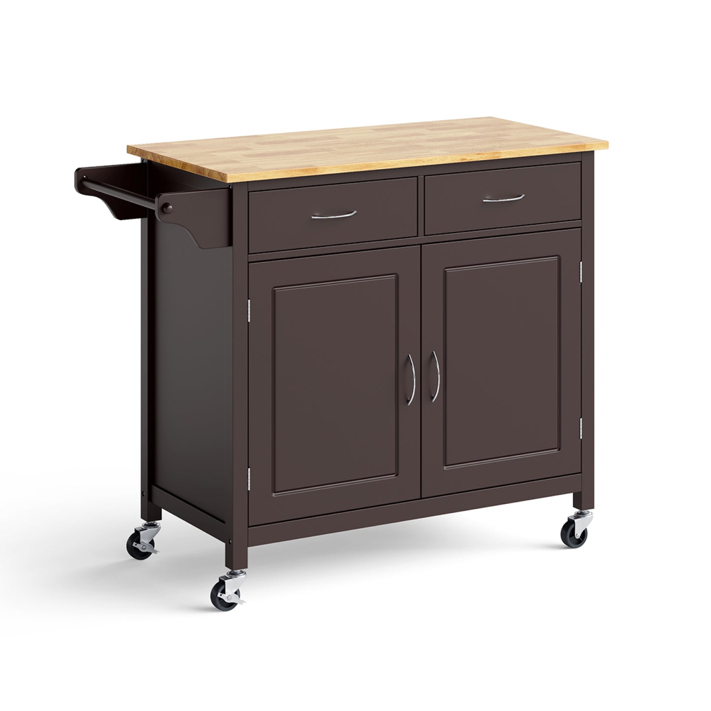 Rolling Kitchen Cart Island with Wooden Top, Modern Design and Storage - Brown