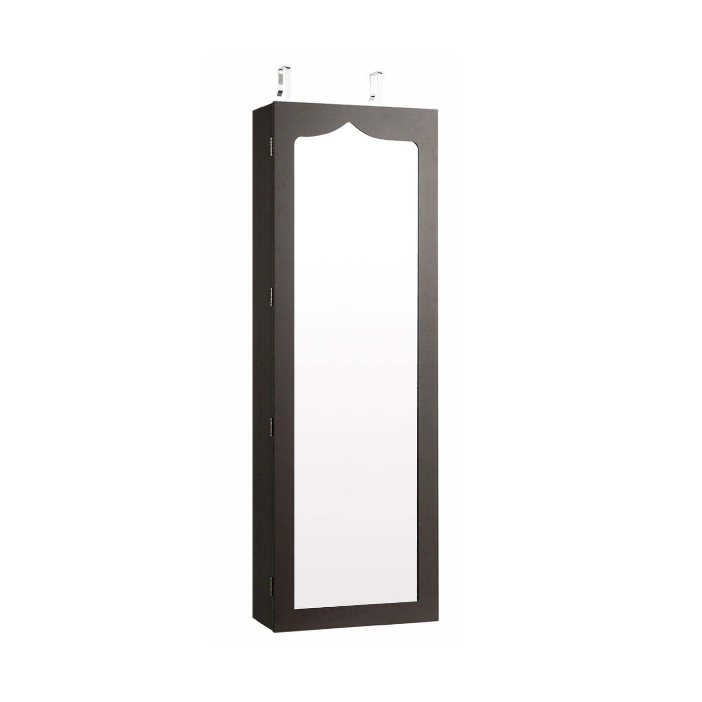 Wall Mounted Jewelry Armoire with Full Length Mirror, LED Lights, Lock and 6 Drawers – Coffee