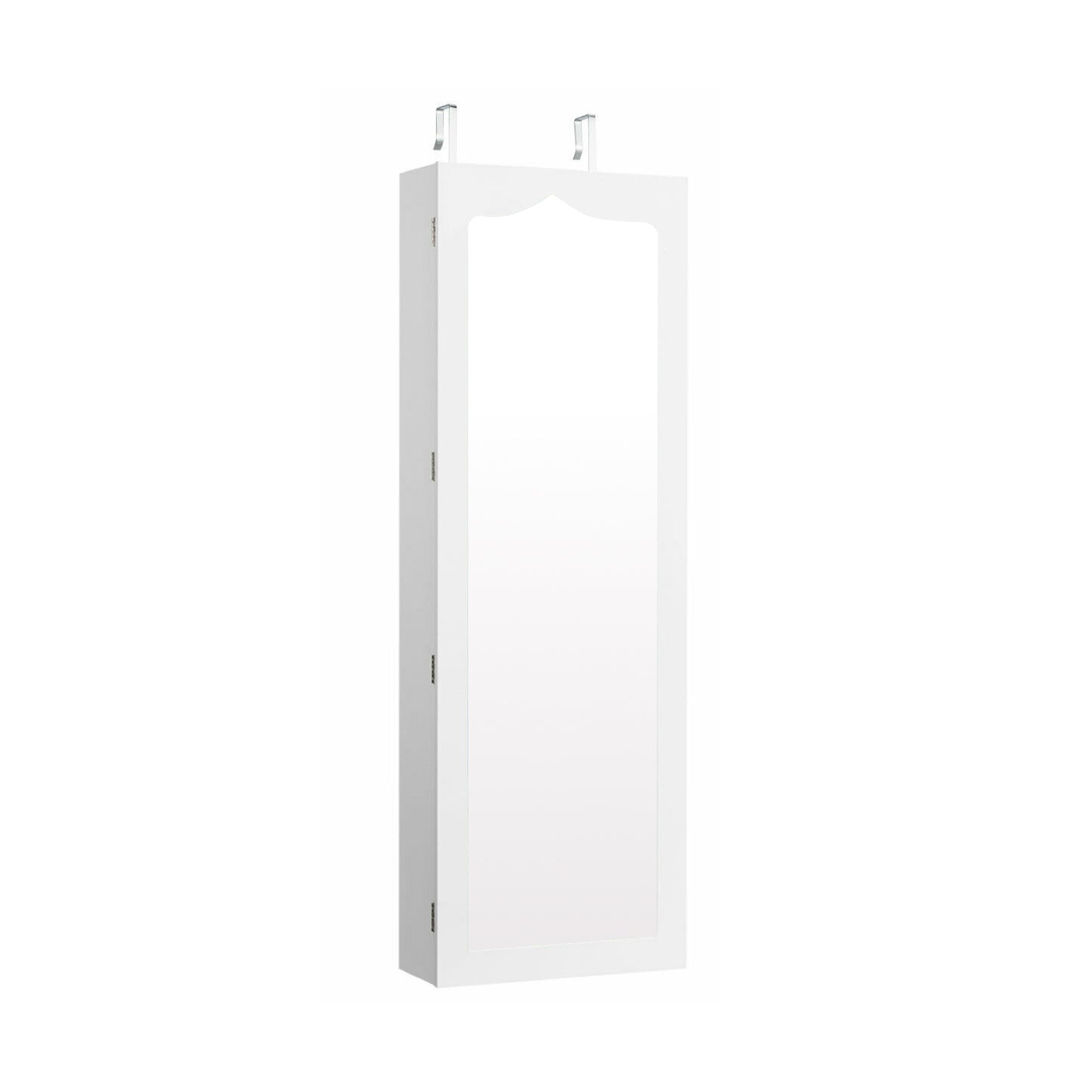 Wall or Door Mounted Mirrored Jewelry Armoire with Full-Length Mirror and 6 Drawers – White