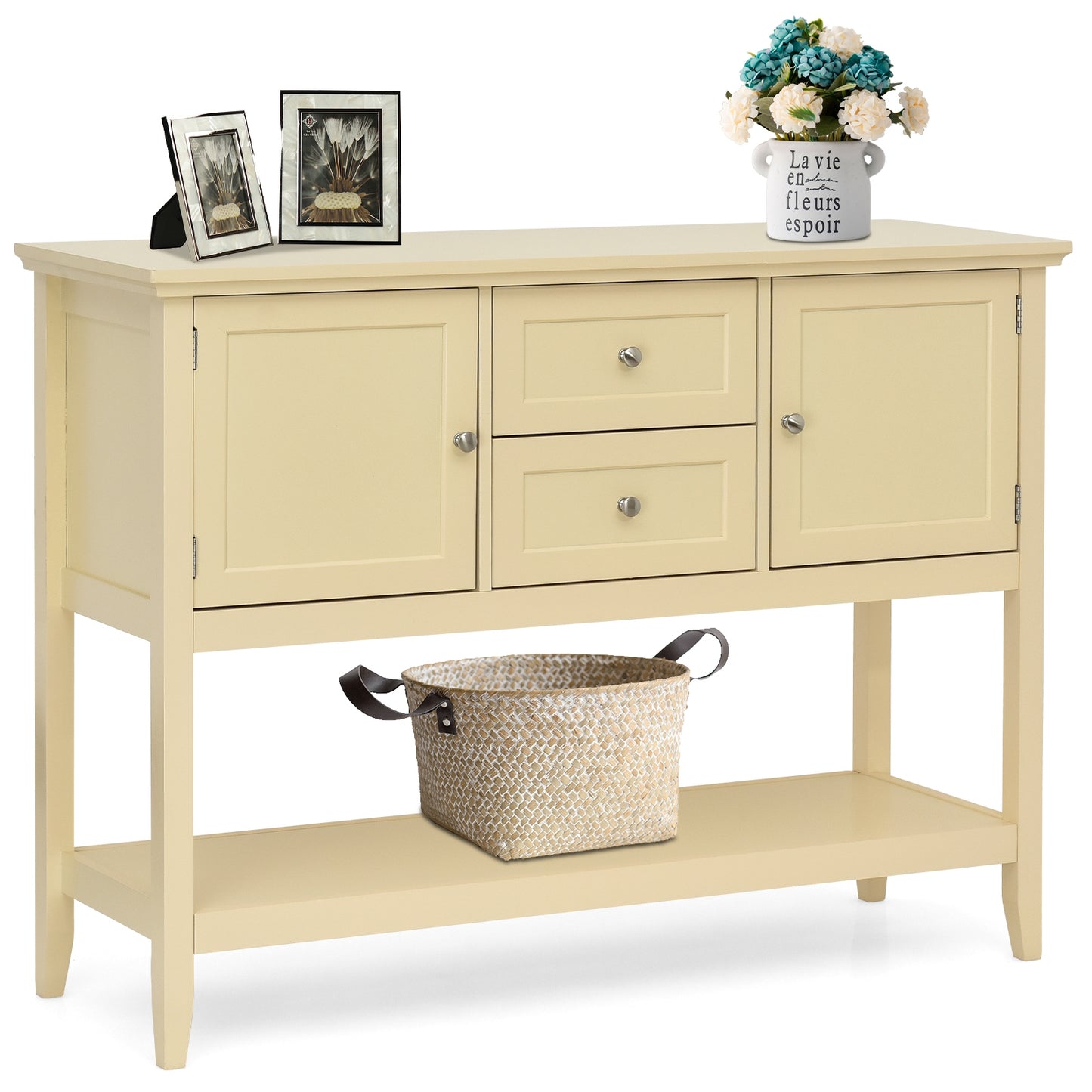 Modern Console Sideboard Table with Open Shelf and Drawers - Beige