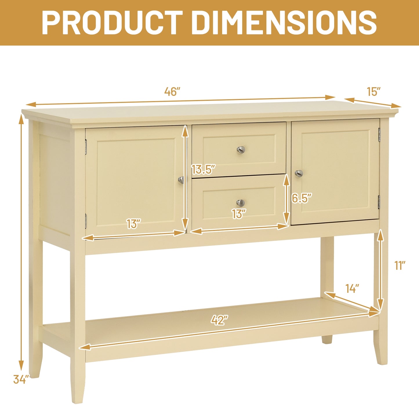 Modern Console Sideboard Table with Open Shelf and Drawers - Beige