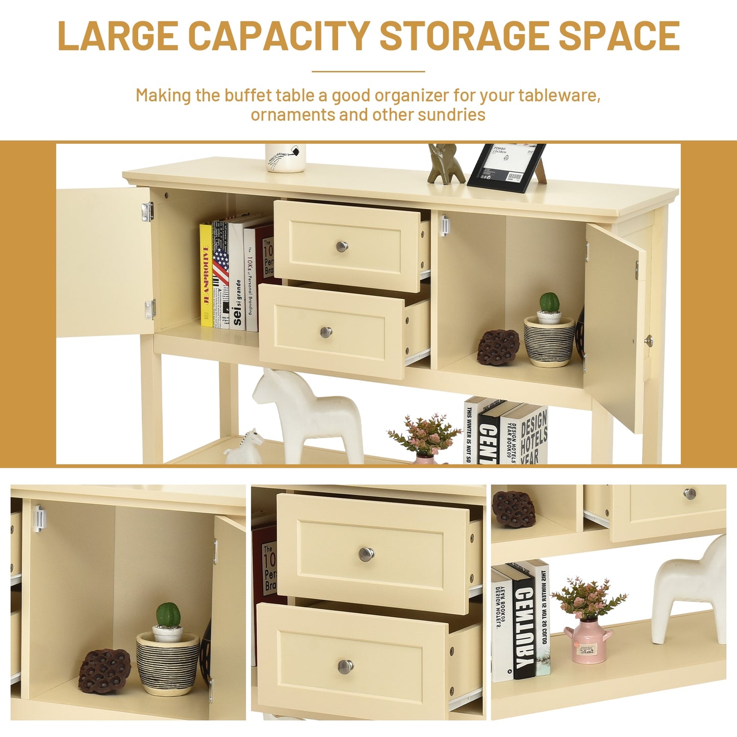 Modern Console Sideboard Table with Open Shelf and Drawers - Beige