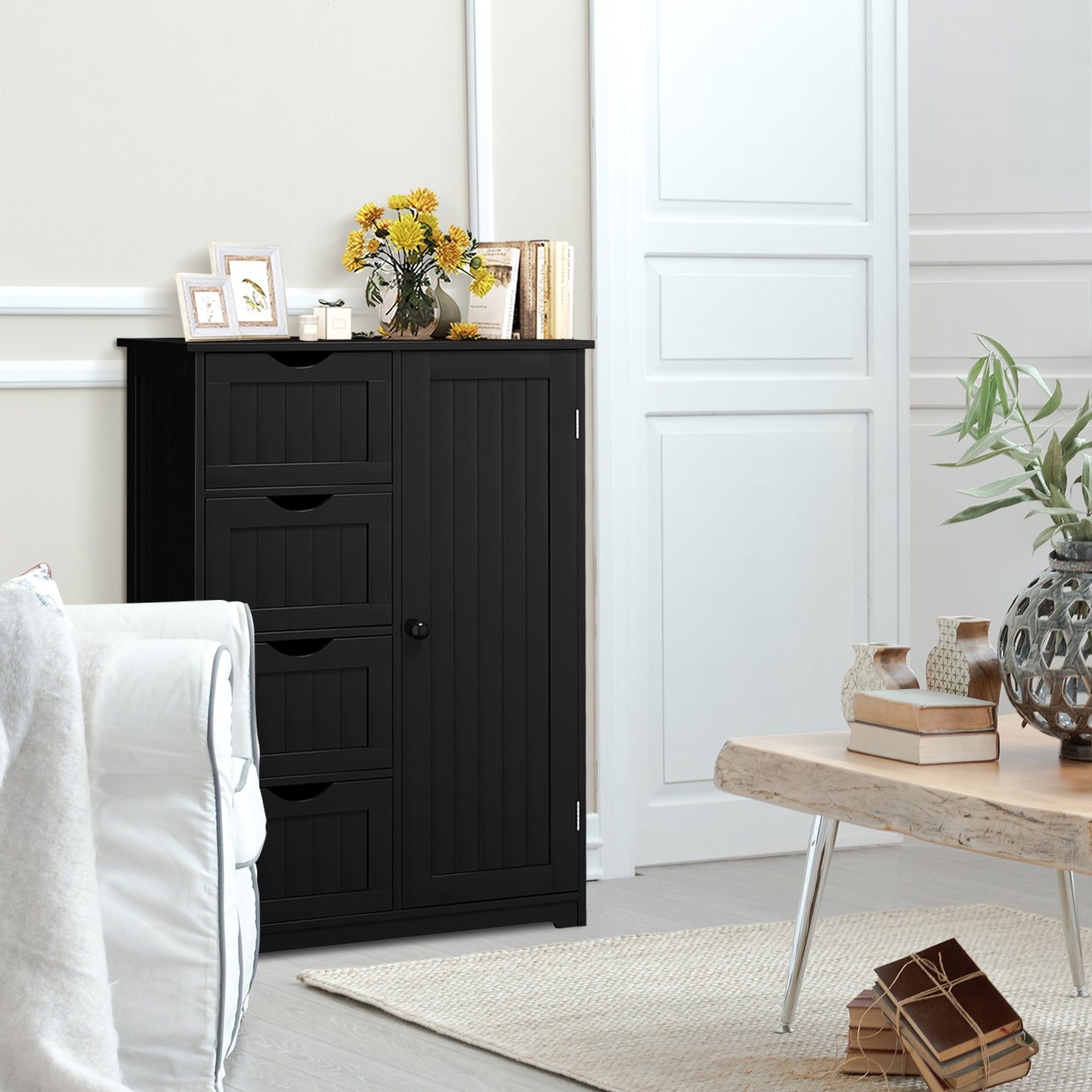 4 Drawer Wooden Standing Storage Cabinet