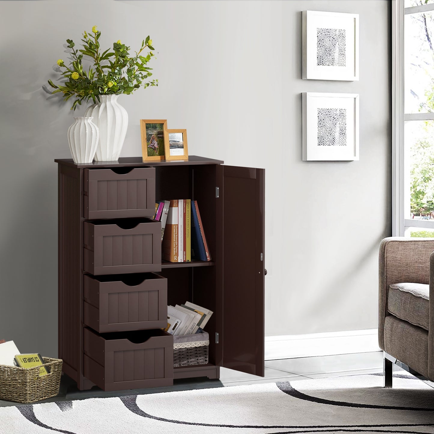 4 Drawer Wooden Standing Storage Cabinet