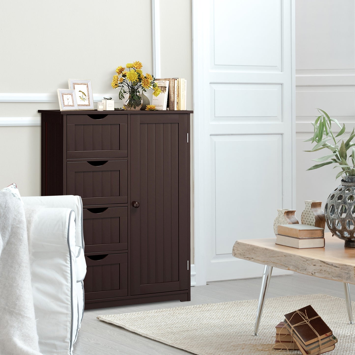 4 Drawer Wooden Standing Storage Cabinet