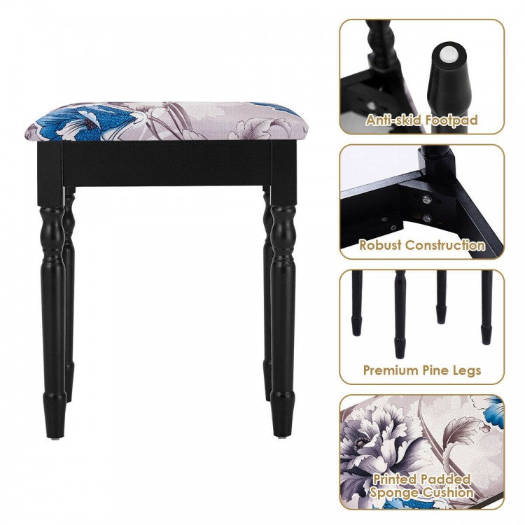 Classic Vanity Table Set with Tri-Fold Mirror, Cushioned Stool, and Storage Drawers – Black